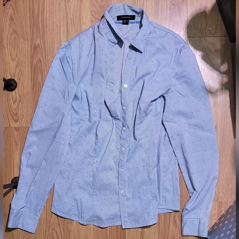 Atmostphere Blue Striped And Polka-Dot Button-Down Blouse 4